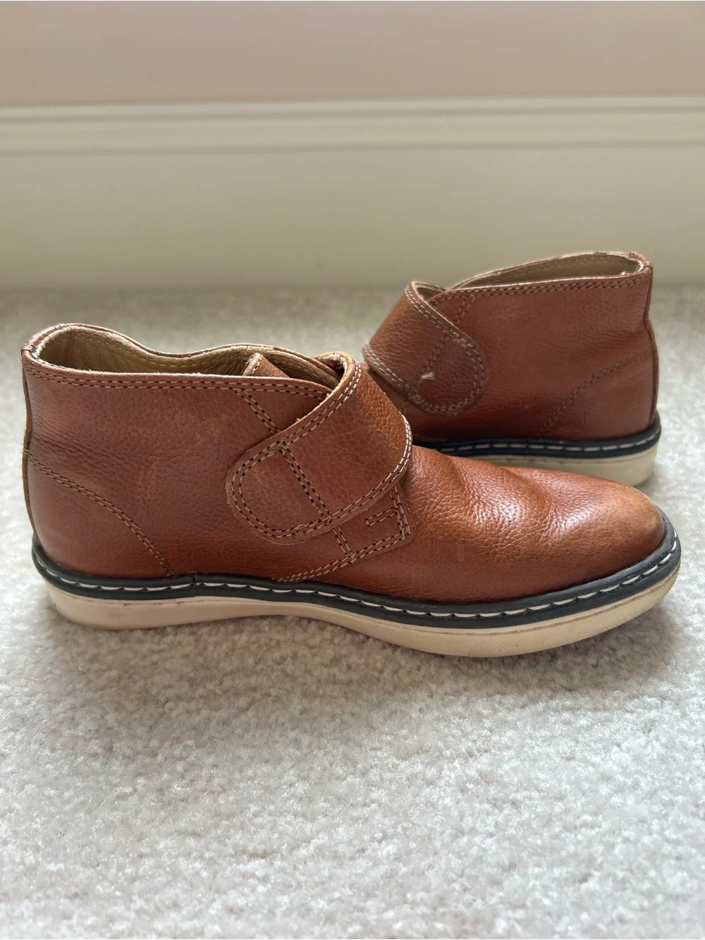 Johnston & Murphy Kids McGuffey Chukka Leather Boots Velcro Brown Boys 12 Dapper